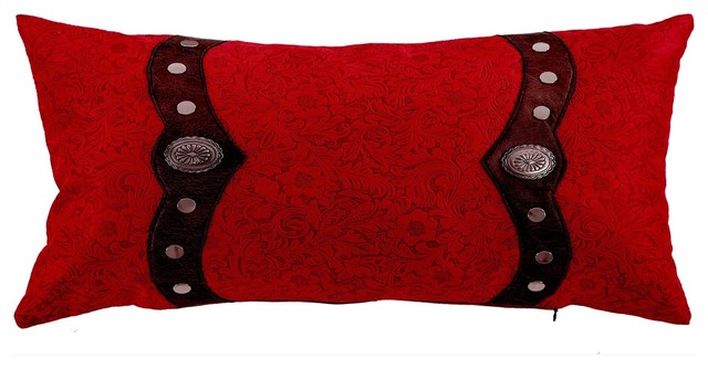 Saverio Odessa Leather Pillow With Trim, Red Leather Pillows