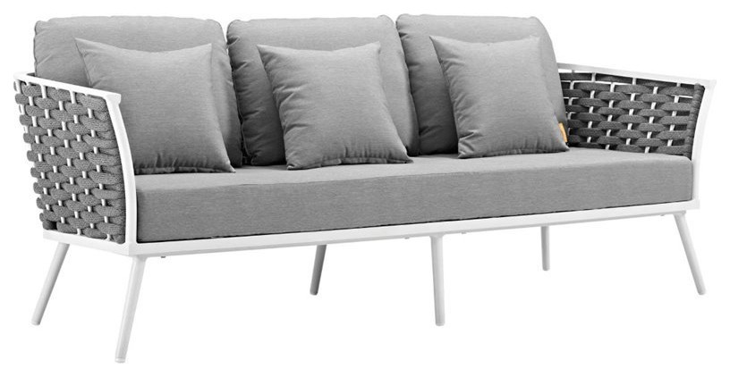 Afuera Living Aluminum Patio Sofa in White Gray