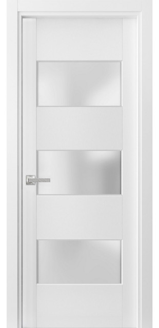 Solid French Door Frosted Glass 3 Lites, Lucia 4070 White Silk ...