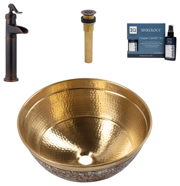 Shockley Brass 16" Round Vessel Bath Sink with Ashfield Faucet Kit