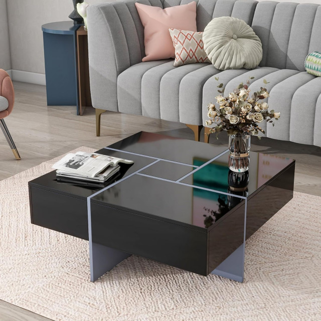 Modern Coffee Table, Unique Sliding Tabletop With Hidden Storage ...