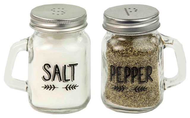 Mason Jar Salt and Pepper Shaker Clear Glass Green 