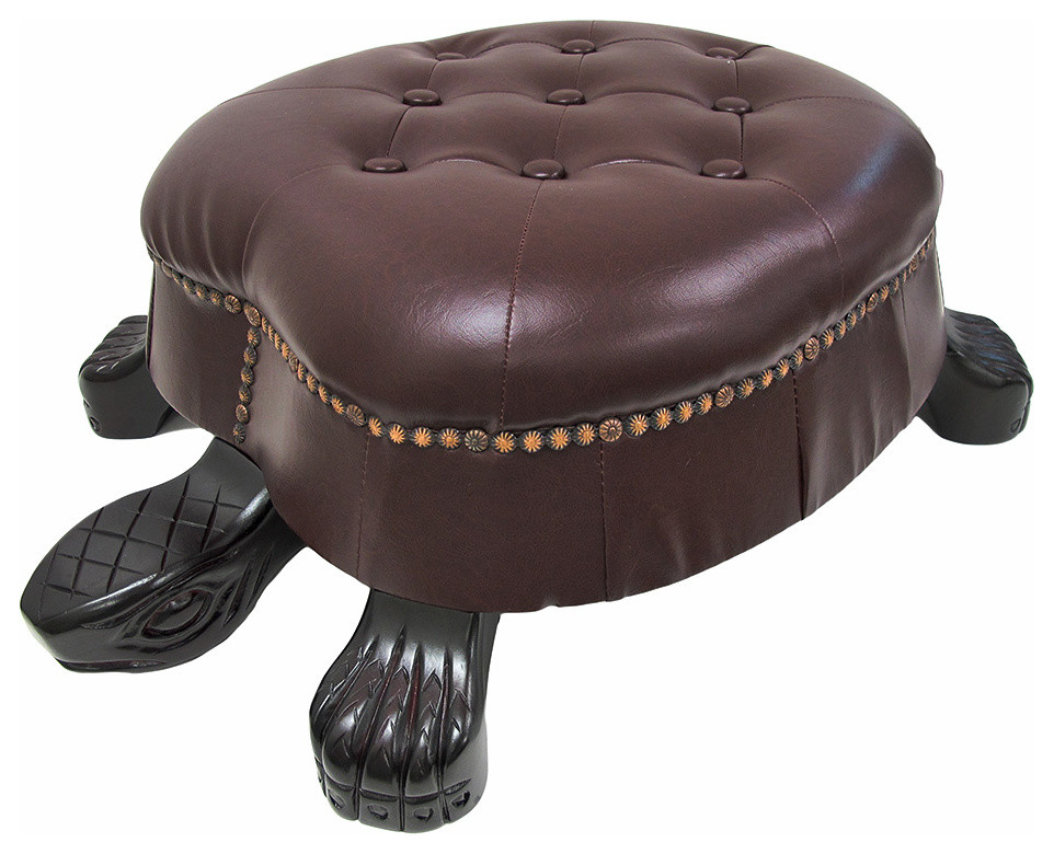 Elegant Walnut Finish Turtle Ottoman Foot Stool Beach Style Walnut Finish Turtle Ottoman Foot Stool