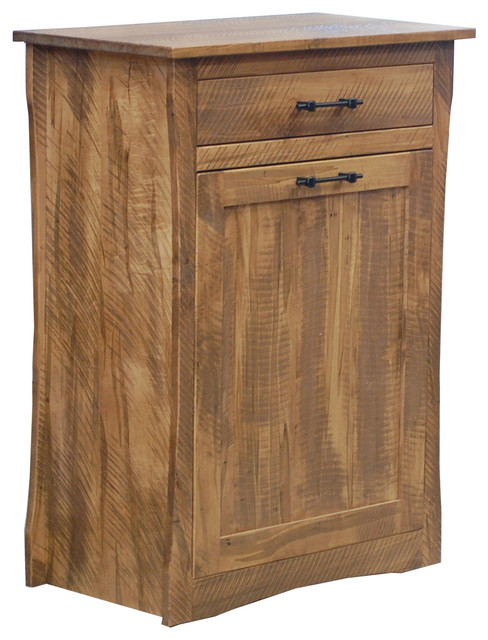 Large Rough Sawn Maple Tilt Out Trash Recycling Bin With Storage