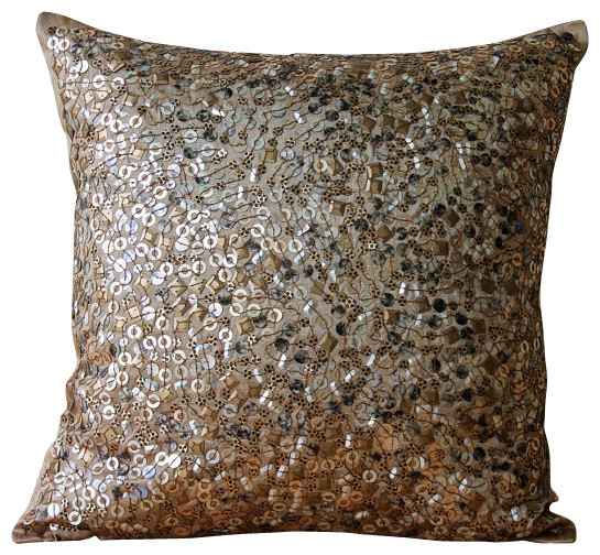 Gold 3D Metallic Sequins Silk Throw Pillows Cover, Textured Jaal