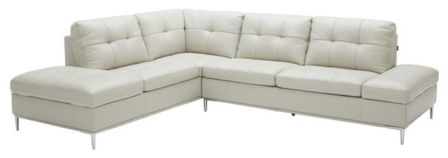 Leonardo Italian Leather Sectional Sofa, Light Grey Leather Sectional