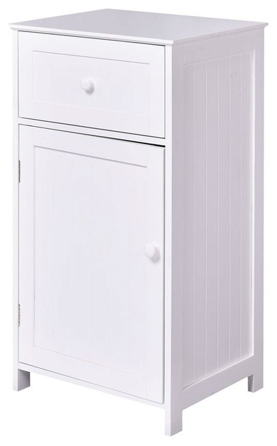 White Wood Bathroom Storage Floor Cabinet with Water Resistant Finish