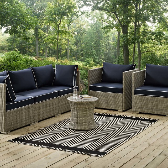 Optica Chevron With End Borders 5 X8 Indoor And Outdoor Area Rug