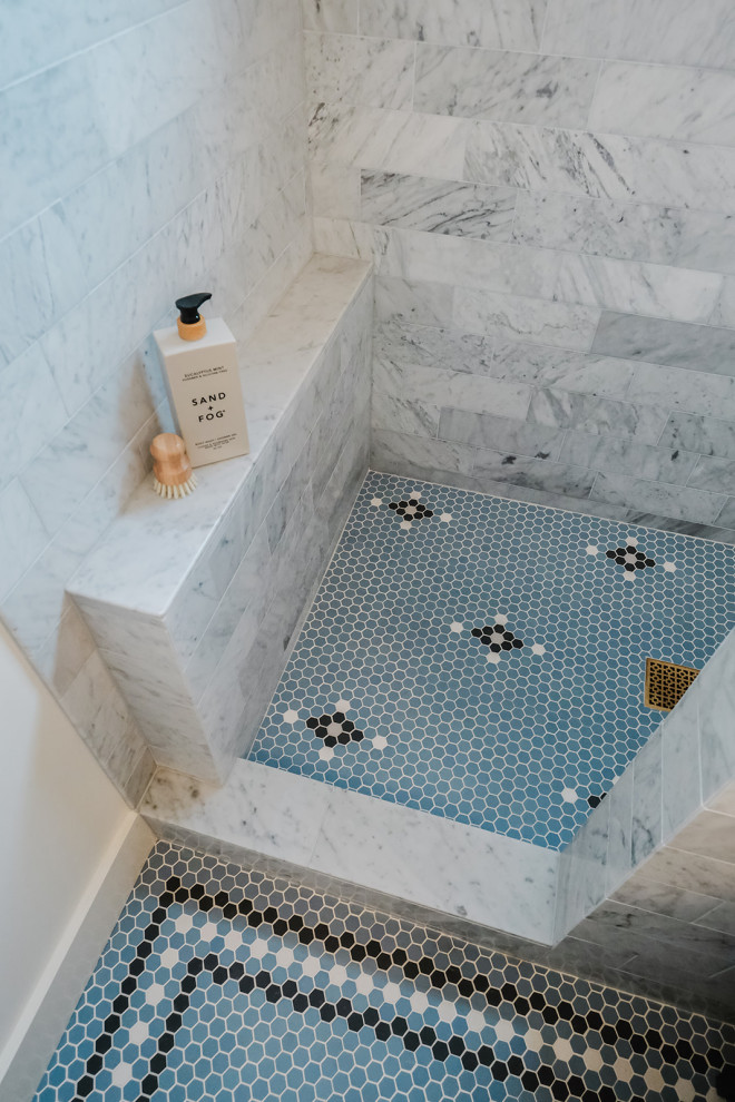 Classic hexagon mosaic tile bathroom remodel