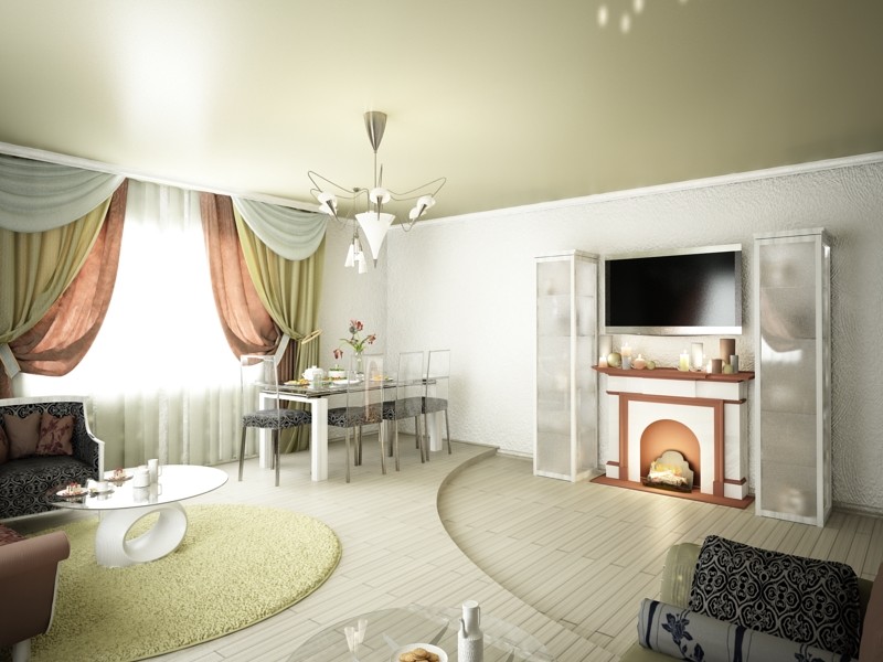 Коттедж, гостинная с камином