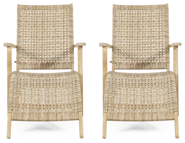 Arlost Outdoor Wicker Lounge Chair With Ottoman, Set of 2