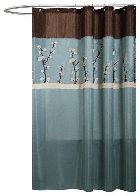 Cocoa Flower Blue Brown Shower Curtain, Lush Decor Cocoa Flower Shower Curtains