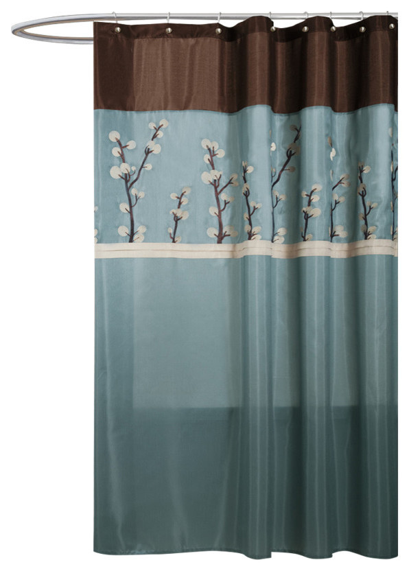 Cocoa Flower Blue Brown Shower Curtain, Lush Decor Cocoa Flower Shower Curtain