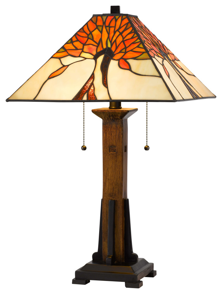 Cal Lighting Tiffany 2 Light Floral Table Lamp, Tiffany/Dark Bronze