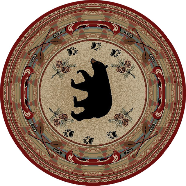 Woodlands Bear Rug, 8' Round Rustic Area Rugs by Rugs of Dalton