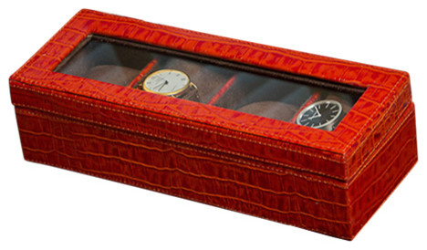 Leather Box For 4 Watches Burnt Orange Contemporary Dresser