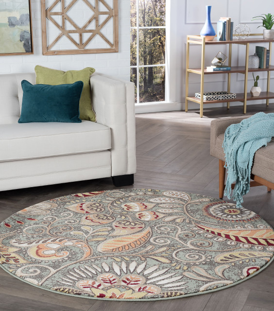 Giselle Transitional Floral Area Rug, Seafoam, 5'3'' Round