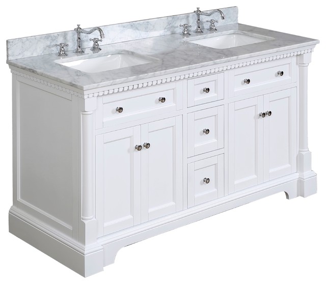 Sydney Bath Vanity, White, 60", Carrara Marble, Double Sink