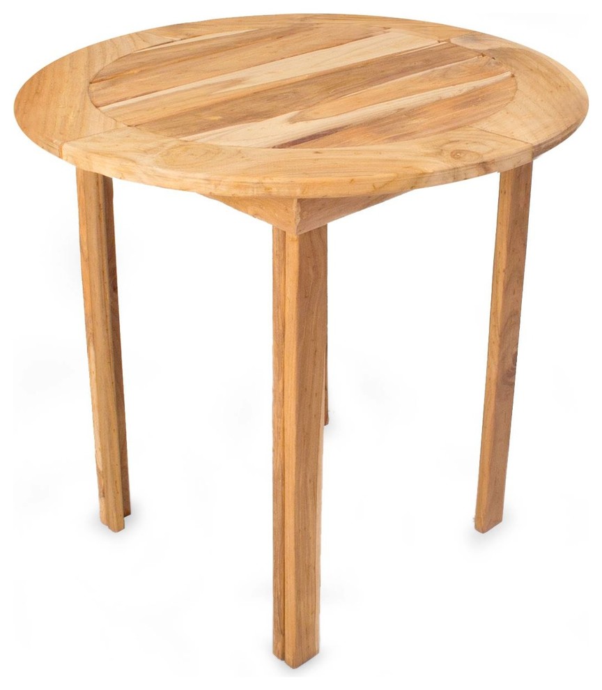 Novica Mexican Sierra Teakwood Round Accent Table Transitional Side