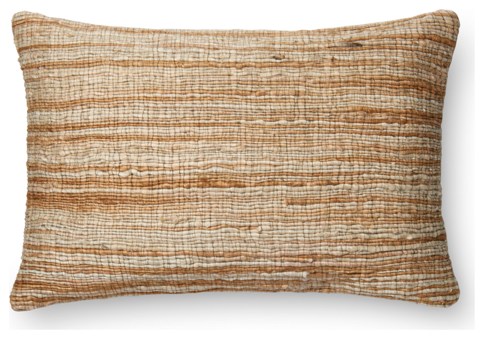 Jute Camel/Beige Decorative Throw Pillow, 13"x21", Down/Feather