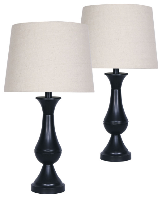 Resin, S/2 26" Teardrop Table Lamps, Black Traditional Lamp Sets