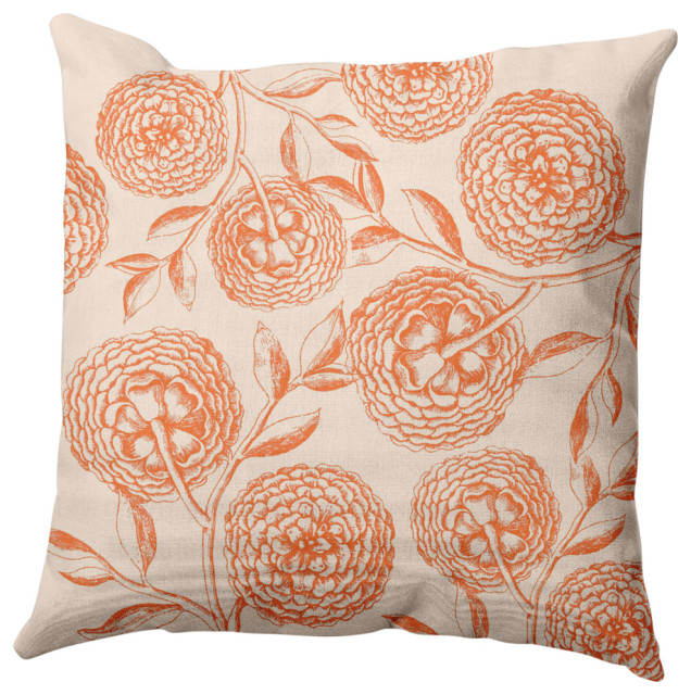 Antique Flowers Decorative Throw Pillow, Orange, 18"x18"