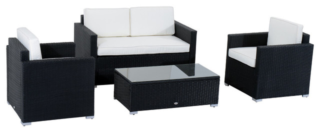 4-piece cushioned outdoor rattan wicker sofa sectional patio furniture set