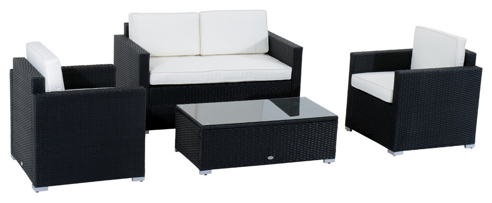 Outsunny 4pc Cushioned Outdoor Rattan Wicker Sofa Sectional Patio Outsunny 4pc Cushioned Outdoor Rattan