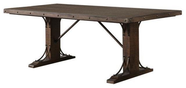 Furniture of America Arlyne Solid Wood Rectangle Dining Table in Rustic Walnut