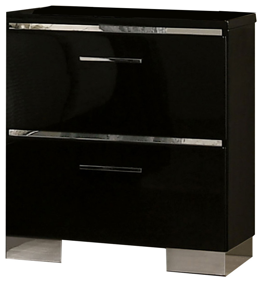 Metal and Wood Nightstand with 2 Drawers, Black Contemporary