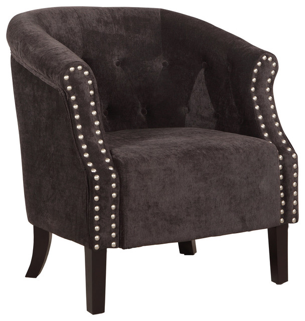 Tyrone - Charcoal Tufted Barrel Chair With Nail Heads