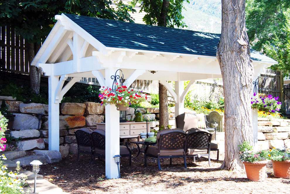 Design ideas for a traditional patio in Salt Lake City with a gazebo/cabana.