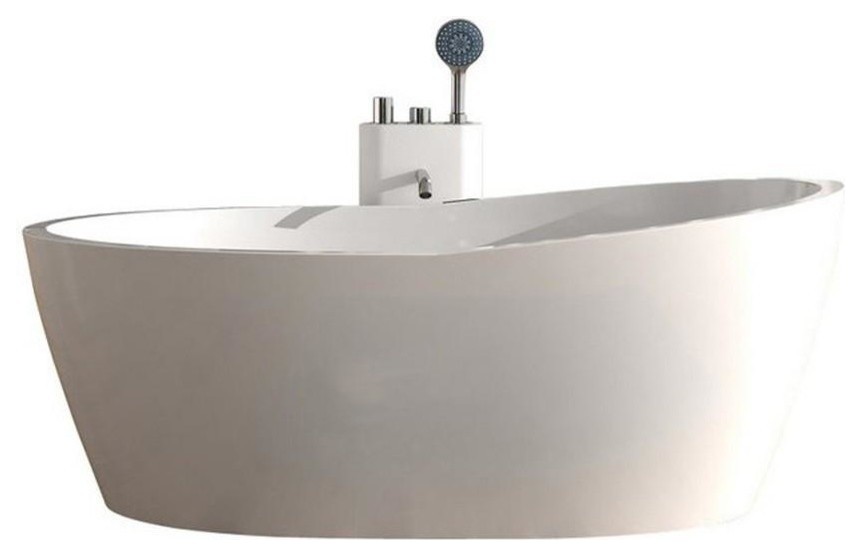 ADM Rounded Freestanding Bathtub, White, 70.5" Contemporary