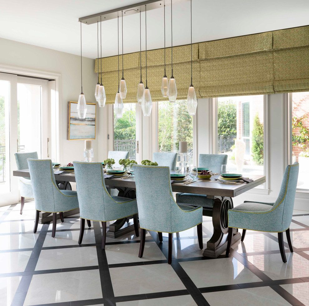 Inspiration for a large classic kitchen/dining room in Dallas with white walls, marble flooring and beige floors.