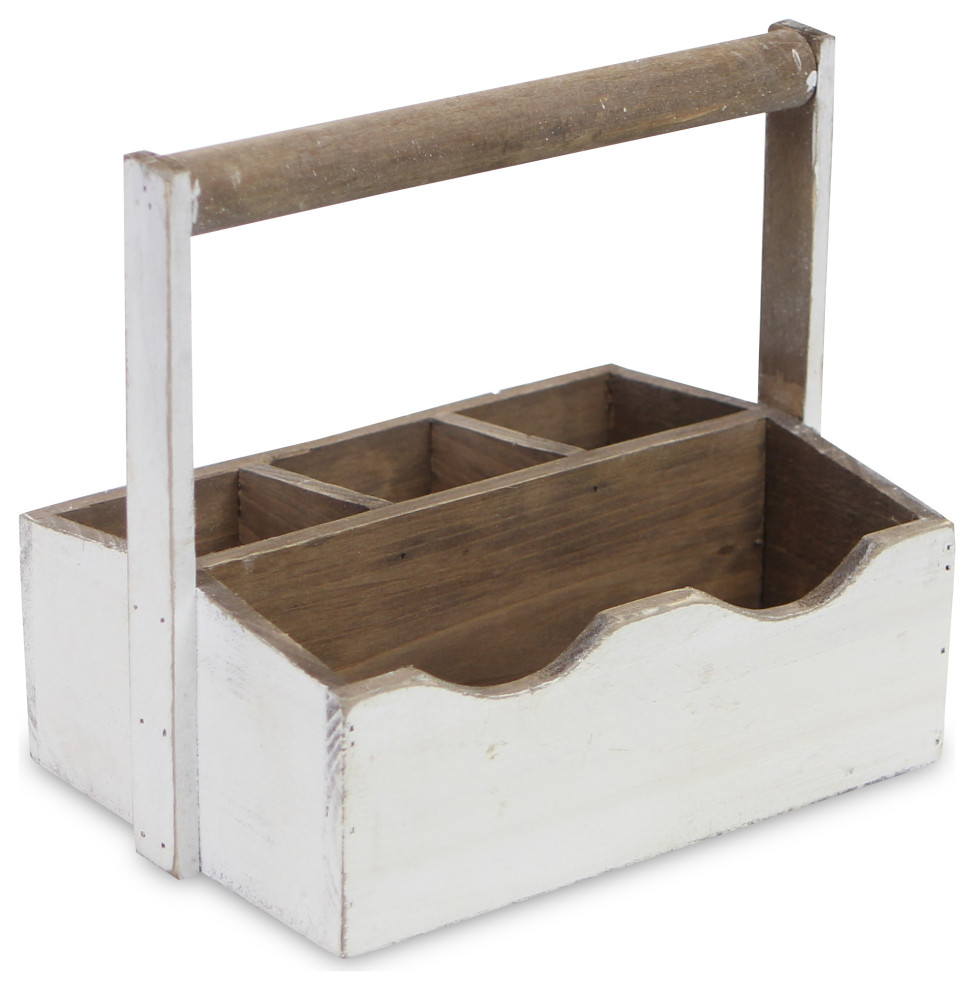 Wooden Garden Caddy, White Farmhouse Gardening Accessories by