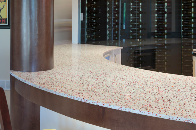 Red Rocks Geos Recycled Glass Surface Basement Bar Contemporary