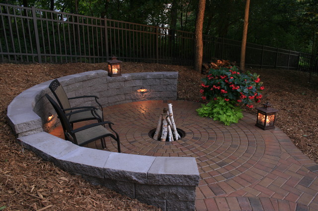 Half Circle Retaining Wall And Fire Pit Rustic Minneapolis