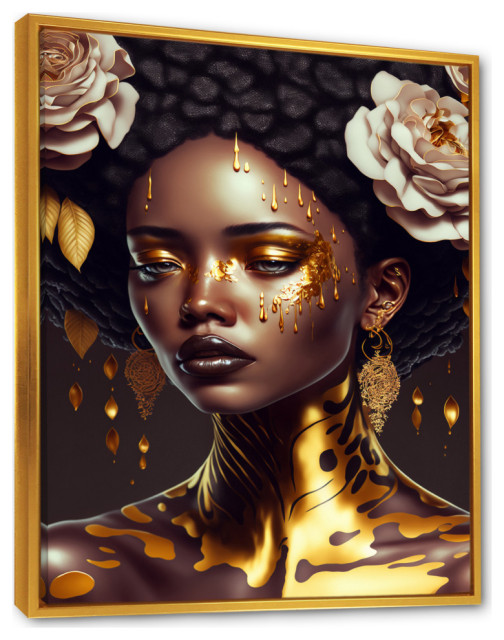 Gold And Black Floral Woman VIII Framed Canvas, 12x20 Contemporary