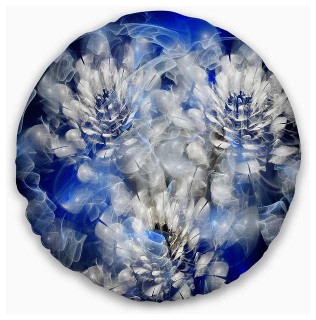 Designart CU14899-20-20-C White Chrysanthemum Fractal Flower Floral Round Cushion Cover for Living Room Sofa Throw Pillow 20