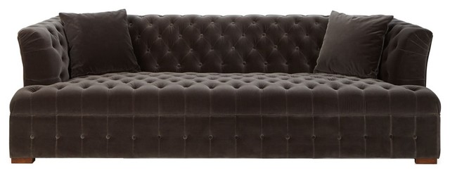 Zin Home Alexis Brown Velvet Tufted Sofa 96 For A Transitional Alexis Brown Velvet Tufted Sofa
