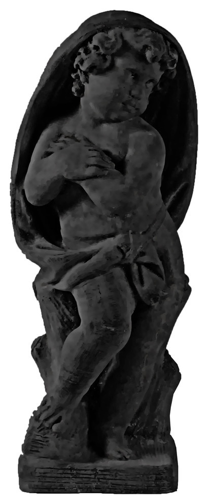 Winter Cherub Statue, Black, 16x16x36