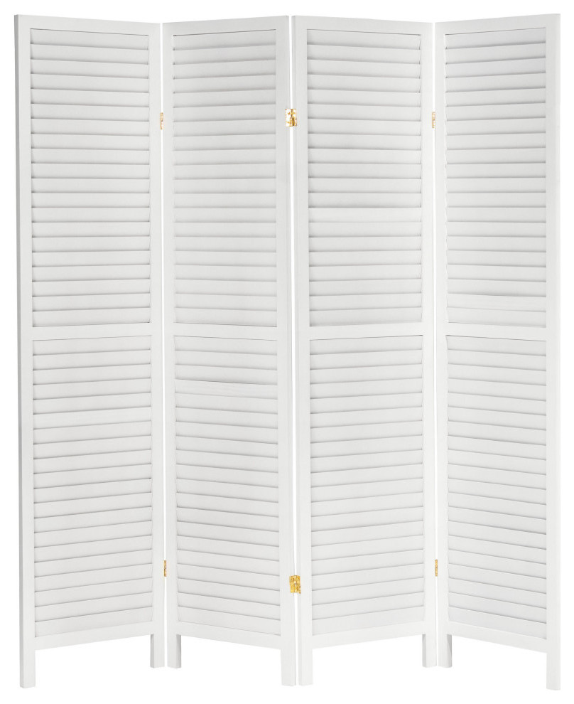 6' Tall Wooden Louvered Room Divider Transitional Screens And Room