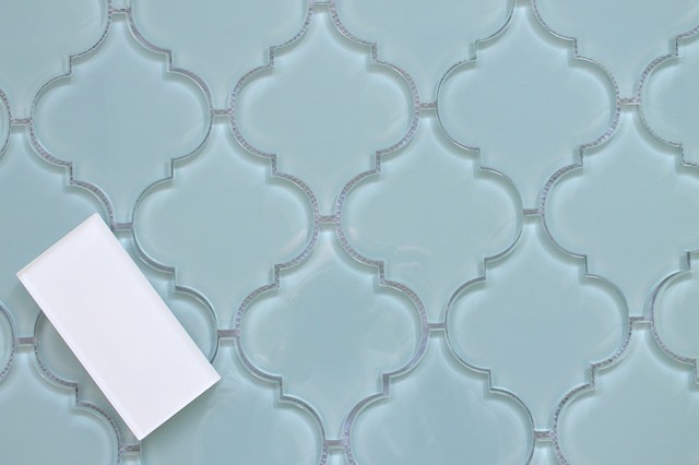 Jasper Blue Arabesque Glass Mosaic Tile, Arabesque Tile Kitchen Blue