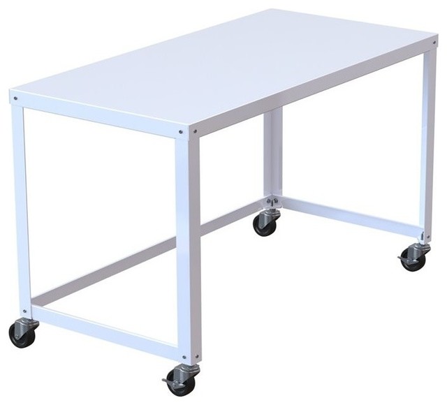 Hirsh Soho 48 In Wide Metal Mobile Desk In White Desks And