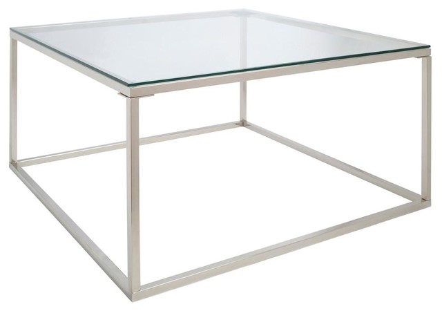 Ernest Glass Coffee Table With Metal Frame, Square