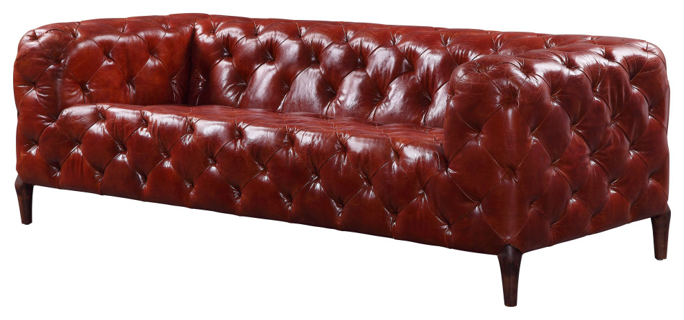 Acme Sofa With Merlot Top Grain Leather Finish 55070