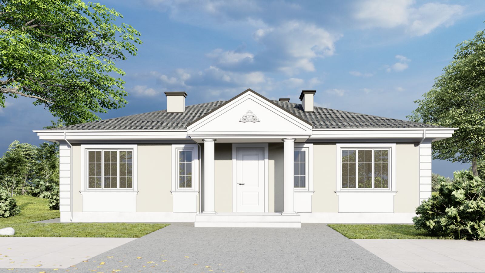 Одноэтажный дом в классическом стиле