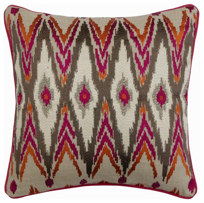 Decorative 14"x14" Embroidery Pink Cotton Pillow Cover�For Sofa, Ikat Love