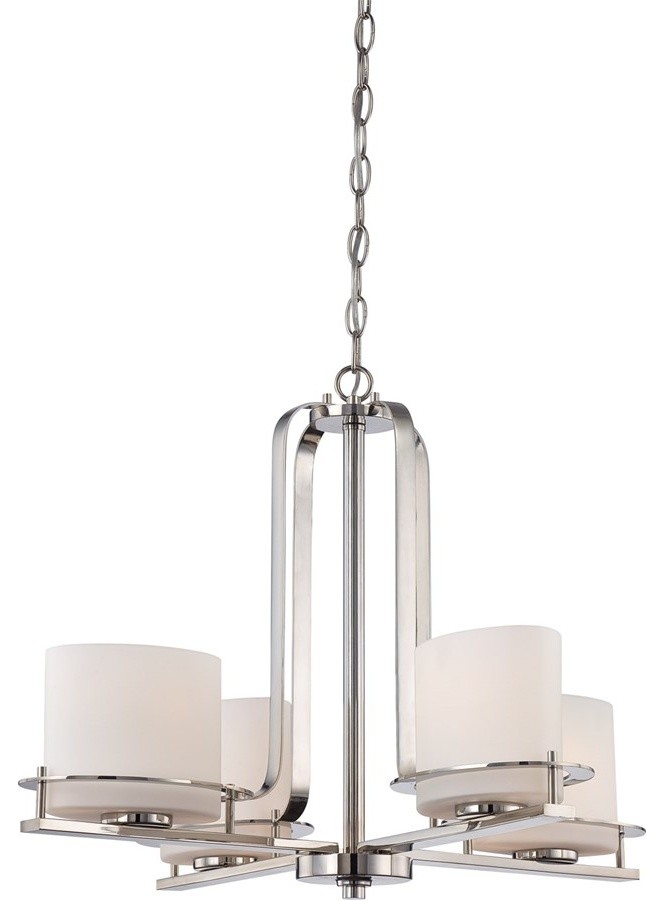Nuvo Loren 4-Light Chandelier With Oval Frosted Glass, Polished Nickel, 60-5104