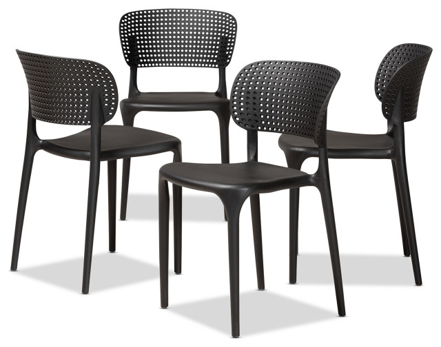 Rae Modern Black Finished Plastic 4Piece Stackable Dining Chair Set